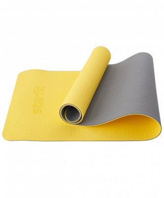 Коврик для йоги и фитнеса Starfit FM-201, TPE, 173x61x0,7 см, желтый/серый