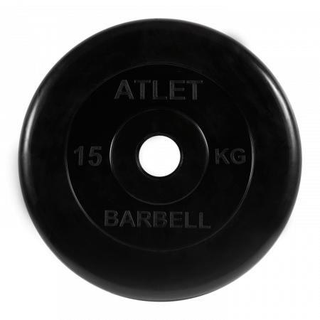Диск обрезиненный Barbell Атлет 15 кг (51 мм, черный)