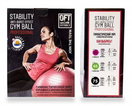 Гимнастический мяч Original FitTools 75 см для коммерческого использования черный с насосом