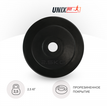Диск обрезиненный Unix Fit 2.5 кг (25 мм, черный)