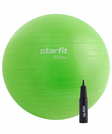 Фитбол StarFit GB-106 антивзрыв, 900 гр, с ручным насосом, зеленый, 55 см