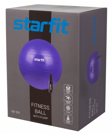 Фитбол StarFit GB-109 антивзрыв, 1500 гр, с ручным насосом, темно-синий, 85 см