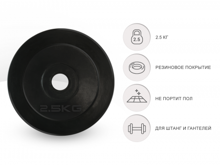 Диск обрезиненный Unix Fit 2.5 кг (25 мм, черный)