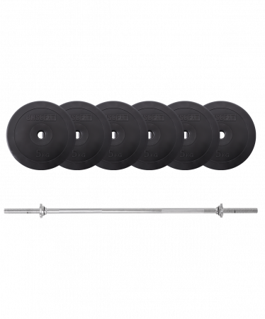 Штанга прямая BaseFit 35 кг, с грифом 26 мм, длиной 1,2 м, пластиковые диски