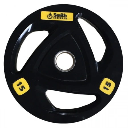 Диск для штанги Smith c 3-м хватом, обрезиненный, 15 кг