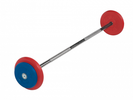 Штанга неразборная MB Barbell 20 кг с грифом 25 мм, обрезиненные цветные диски
