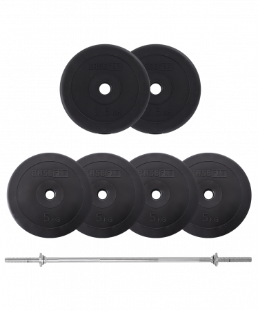 Штанга прямая BaseFit 30 кг, с грифом 26 мм, длиной 1,2 м, пластиковые диски