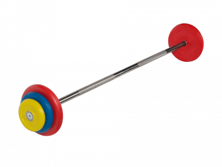 Штанга неразборная MB Barbell 22,5 кг с грифом 25 мм, обрезиненные цветные диски