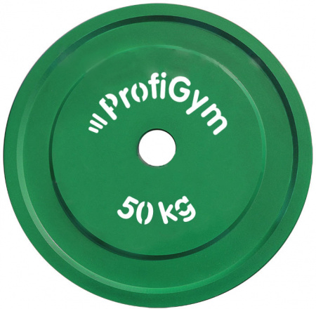 Диск стальной Profigym Powerlifting для пауэрлифтинга 50 кг (51 мм, зеленый)