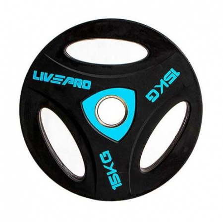 Диск уретановый Livepro Urethane Training с тройным хватом 15 кг (51 мм, черный)