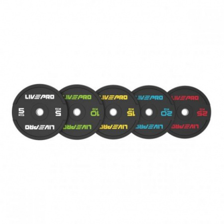 Диск бампированный Livepro Rubber Bumper Plate 25 кг (51 мм, черный/красный)