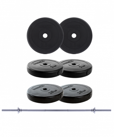 Штанга прямая BaseFit 40 кг, с грифом 26 мм, длиной 1,2 м, пластиковые диски