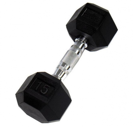 Гантель неразборная Perform Better Rubber Encased Hex Dumbbells 15 кг гексагональная