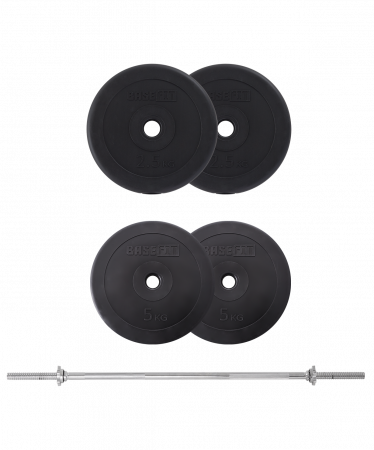 Штанга прямая BaseFit 20 кг, с грифом 26 мм, длиной 1,2 м, пластиковые диски