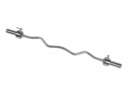 Гриф для штанги MB Barbell W-образный хромированный (длина 1265 мм, диаметр 50 мм, нагрузка до 150 кг), замок с ломающимся стопором