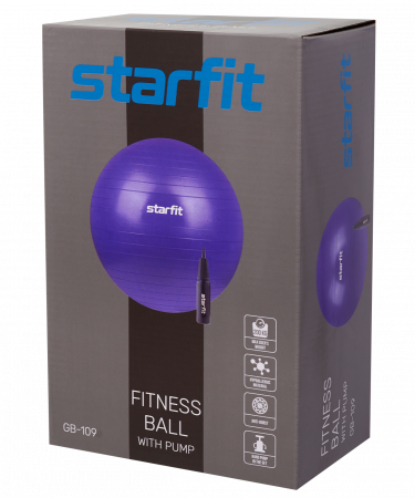 Фитбол StarFit GB-109 антивзрыв, 1200 гр, с ручным насосом, фиолетовый, 75 см