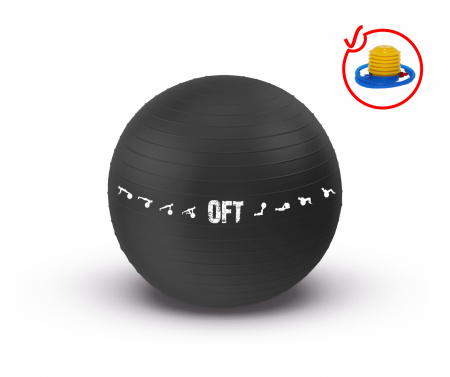 Гимнастический мяч Original FitTools 75 см для коммерческого использования черный с насосом