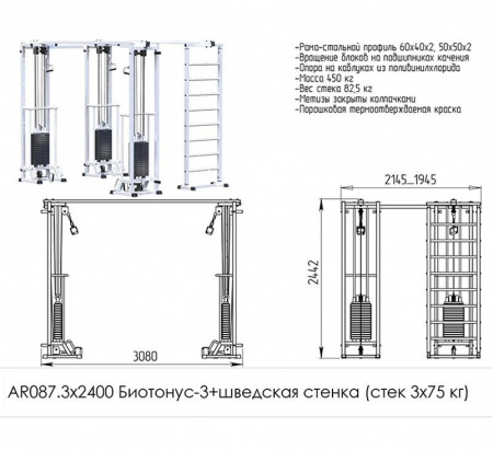 Биотонус-3+шведская стенка (стек 3х75кг)